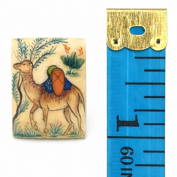 Vintage Hand Painted Bone Brooch Camel Indian Ethnic Desert Art Estate Pin India - Picture 4 of 5